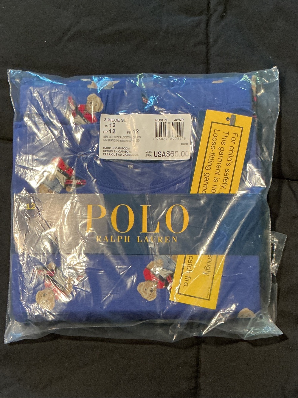 Polo by Ralph Lauren Blue Teddy Bear Pajama Set with Polo Bear Print - Picture 4 of 4